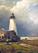 Edward Moran Sandy Hook Lighthouse painting